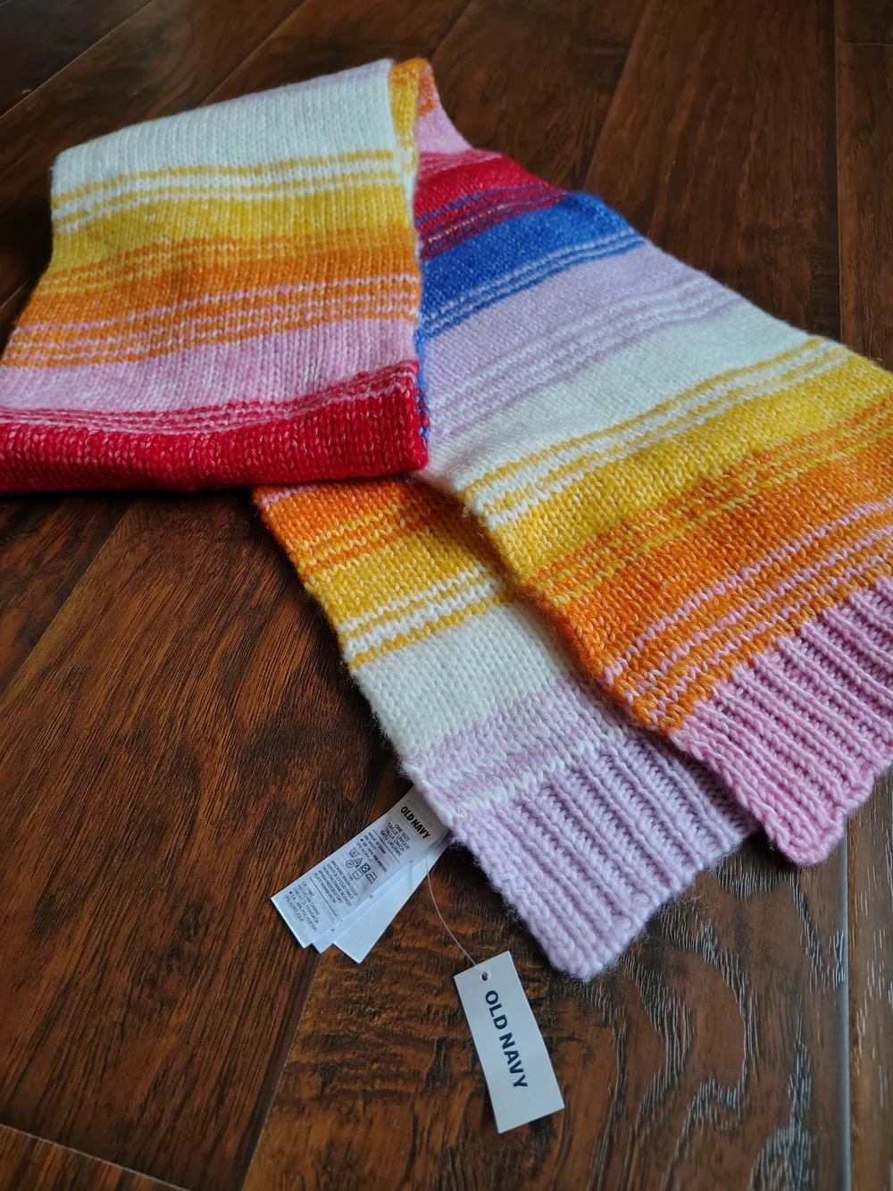 Old Navy Multicolor Striped Knit Scarf — Pink, Orange, Yellow, Blue, Red